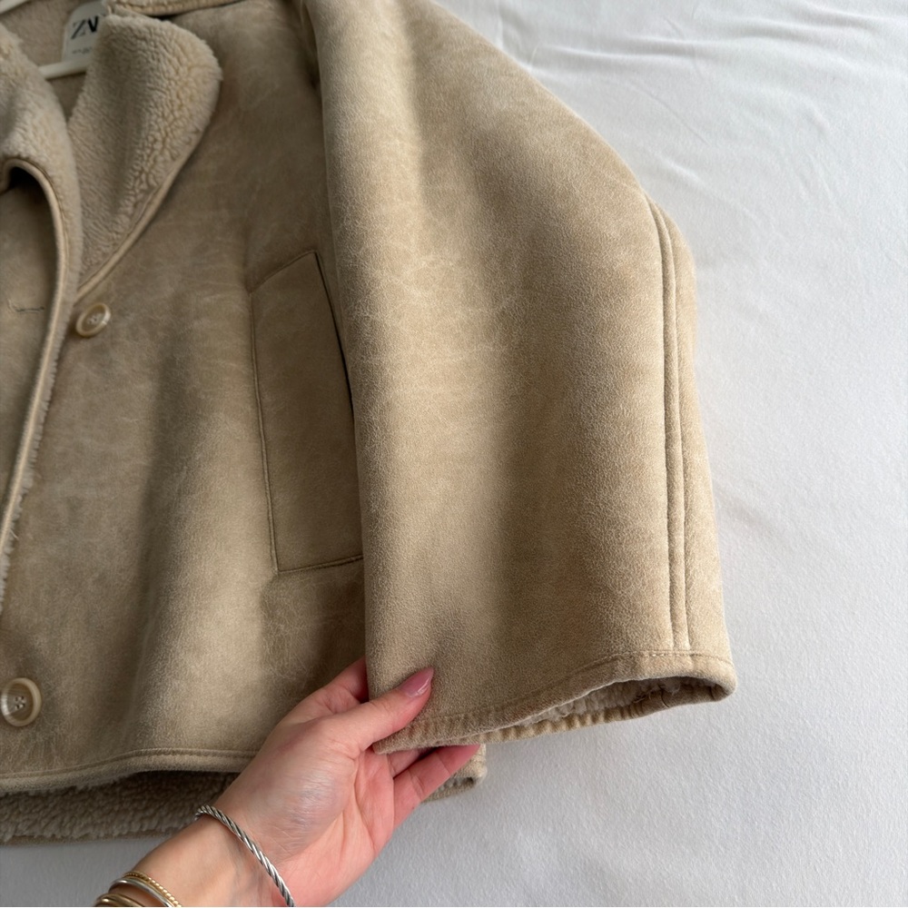ZARA Cream Teddy-Lined Short Coat - Picture 5 of 6